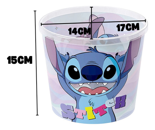 Kit Cinema Stitch Disney Balde + Copo Com Canudo 500ml