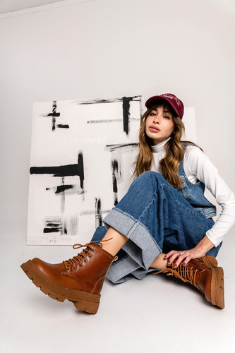 Borcegos Mujer Cuero Urbanos Acordonados Botas Moda Abril