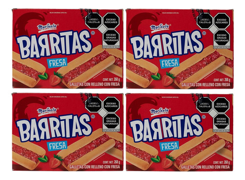 4 Cajas De Barritas Marinela Sabor Fresa 268g