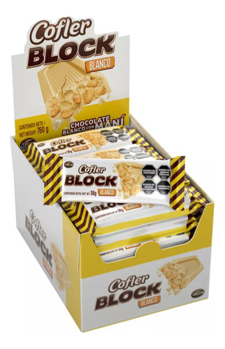 Chocolate blanco con mani Cofler Block caja con 20 unidades de 38g cada una