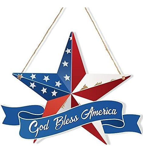 Señales - God Bless America 4th Of July Wooden Hanging 