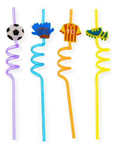 Canudo Decorado Luxo Futebol Bola Divertido 27cm - 4 Unid