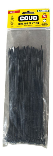 Cinta Amarra Cable Negro Pack 2 (100 Uni C/u) 8kg  Covo