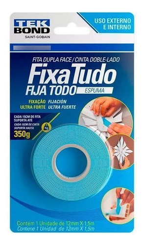 Fita Dupla Face Espuma Fixa Tudo 12mm X 1,5m