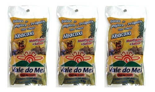 Vale Do Mel Bala Gengibre/ Própolis/ Abacaxi 47g (kit C/03)