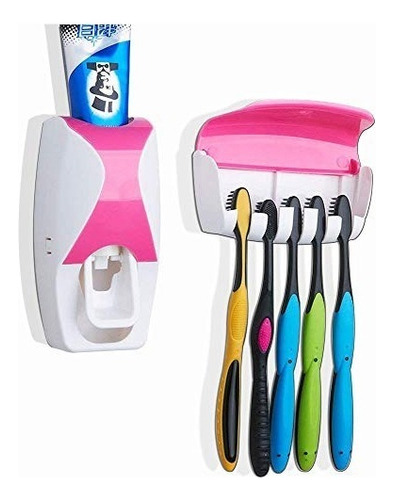 Dispenser Pasta Dental Porta Cepillo Color Rosa