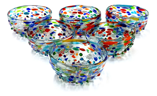 Set 6 Bowl Botaneros Granizado De Colores - Vidrio Artesanal