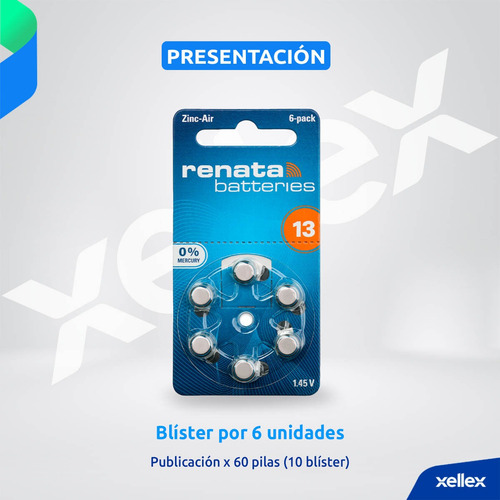 Imagen 2 de 9 de 60 X Pilas Audifono Renata 13 Pr48 Alemania San Martin