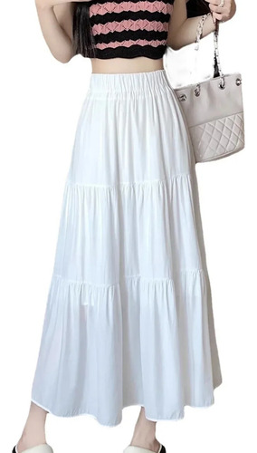 Falda Midi De Cintura Alta Para Mujer, Cintura Elástica Para