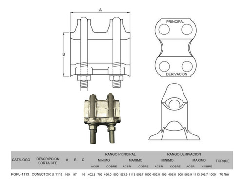 Grapa Tipo Derivación Conector U 1113 Acsr Aluminio