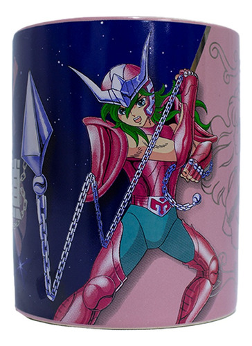 Taza Coleccionable Caballeros Del Zodiaco Acabados Metalico Color Azul/rosa Shun De Andromeda