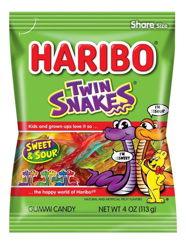 Gomitas Haribo Twin Snakes Sweet & Sour 113g Americana