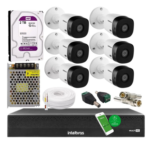 Kit Intelbras 6 Câmeras 1120b Dvr 8 Canais 1008c C/2 Tera