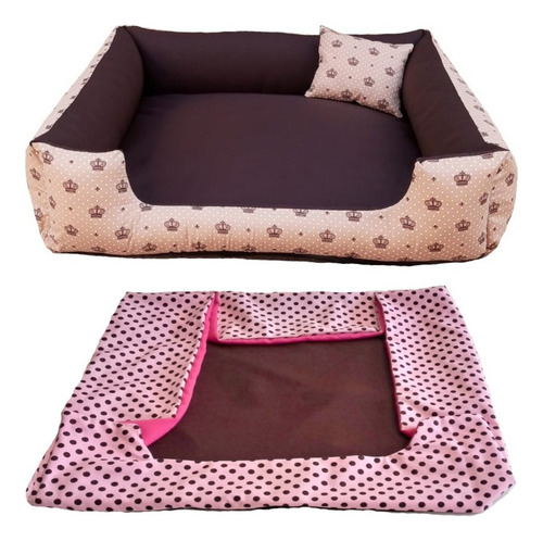 Cama Pet G Cachorro Grande Cama Com Capa Extra 70x70 Cor Cama Marrom + Capa Rosa