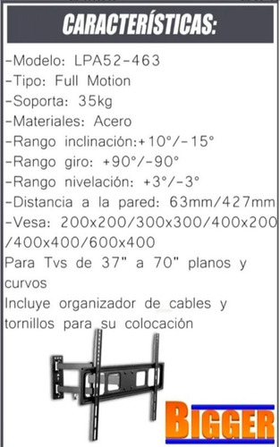 Imagen 2 de 8 de Soporte Tv Led Movil Articulado 39 40 42 43 50 55 60 65 70
