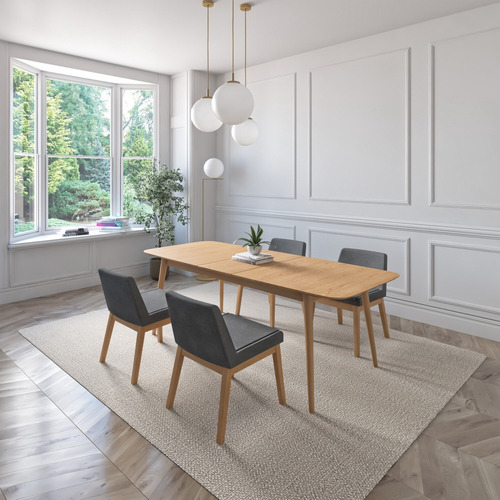 Juego De Comedor Extensible Cali De Madera Con 4 Sillas Diseño De La Tela De Las Sillas Gris Oscuro - Roble