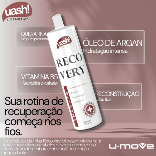 Shampoo Uash Recovery 900ml - Queratina - Reconstrução