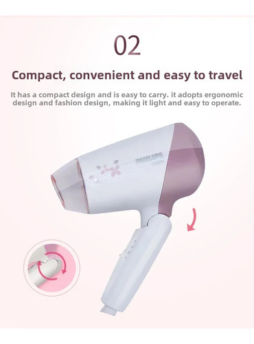 Jjminisecador De Pelo Plegable Philips Hp8120, 1200 W, Para