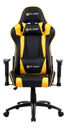 Silla de escritorio Hype Legend Hero gamer ergonómica  negra y amarilla con tapizado de cuero sintético