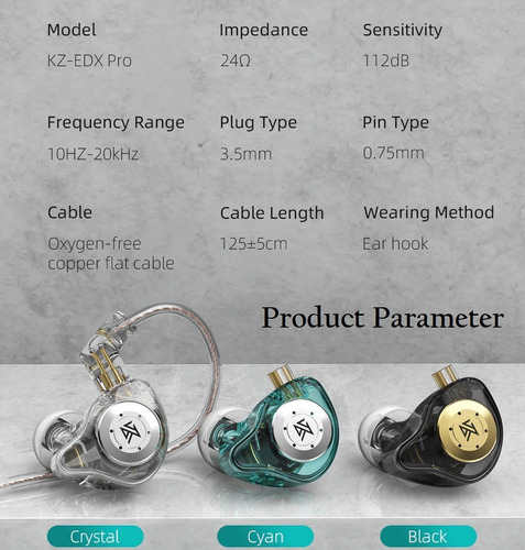 Imagen 6 de 7 de Kz Edx Pro Audifonos Con Micro + Estuche In Ear Negro