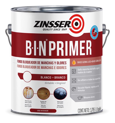 Primer Bloqueador De Manchas Blanco Mate Zinsser Bin 3,785 L