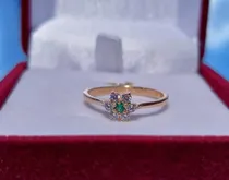 Comprar Anillo Rosetón Punta Estrellada Con Esmeralda Oro 18 Kilates