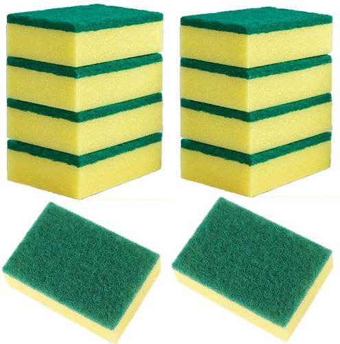 Imagen 1 de 7 de Esponja Fibra Para Lavar Trastes Cocina Paquete 10 Piezas