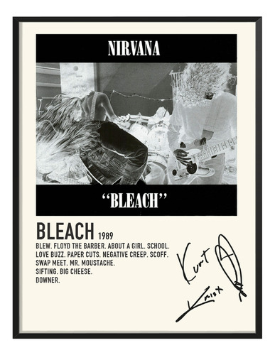 Poster Nirvana Album Music Tracklist Exitos Bleach 80x40