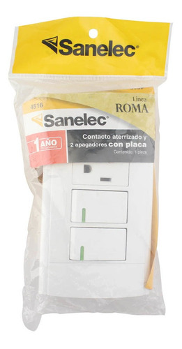      Doble Apagador Y Contacto Con Placa Sanelec Linea Roma