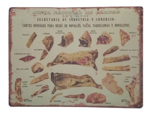 Cartel De Chapa Vintage Junta Nacional De Carnes