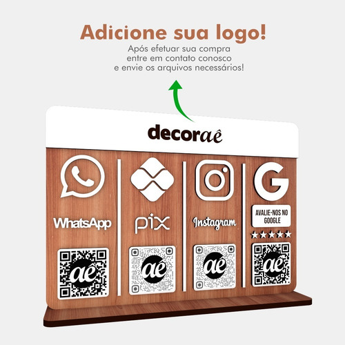 Imagem 1 de 5 de Placa Pix Whatsapp Instagram Google Qr Code Decoração Loja 