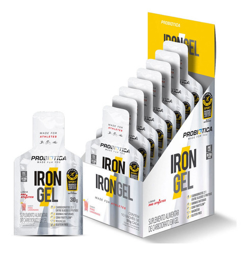 10x Iron Gel Carb Probiótica Pro Athletes C/ Pink Limonade