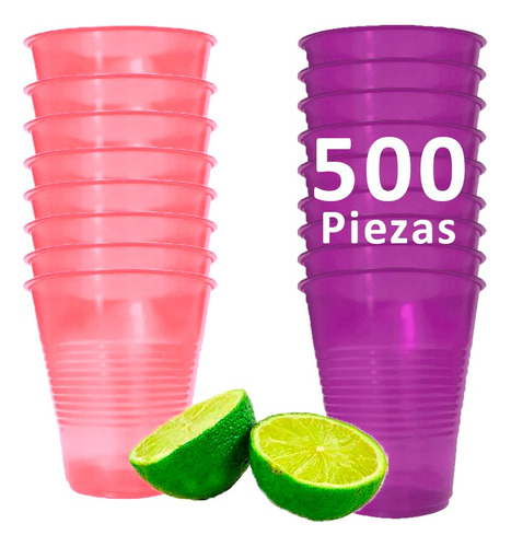 Vaso Shot Neón Desechable Tequilero Caballito - 500 Piezas Color Rosa - Morado