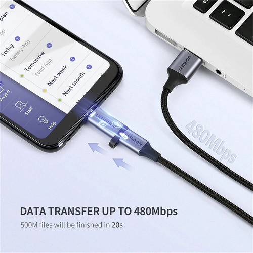 Adaptador UGREEN USB-C 3.1 a Micro USB Carga Rápida FPC/QC2.0 Sincronización de Datos Velocidad de Transferencia de hasta 480Mbps Incluye Cordón Caja de Aluminio Múltiples Protecciones