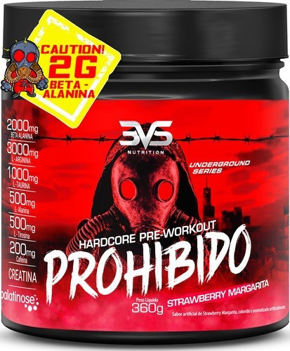 Pré Treino Prohibido Com Fórmula Avançada Contendo Creatina, Beta Alanina, Taurina, L-tirosina, L-alanina, Cafeína, Arginina E Palatinose - Extra Forte 360g - Sabor: Strawberry Margarita