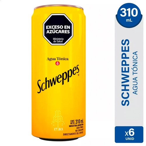 Agua Tonica Schweppes Lata Gaseosa Original Pack X6 Unidades