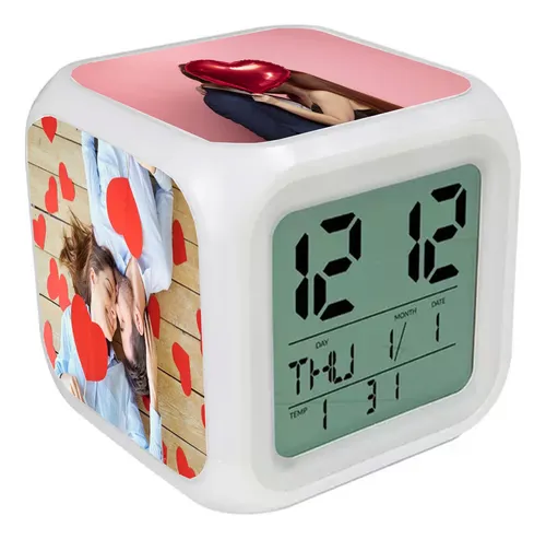 Reloj Despertador Luz De Colores Personalizado Dia Temp