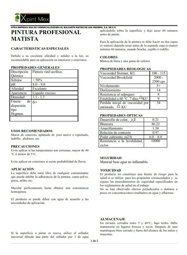 Imagen 2 de 4 de Pintura Vinílica Matista Galon 4l