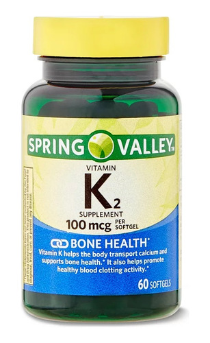 Vitamina K2, Spring Valley 100 Mcg, Health Bone, 60 Softgels