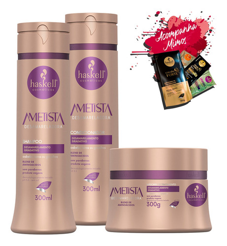  Kit Haskell Ametista Shampoo Condicionador Máscara 250g