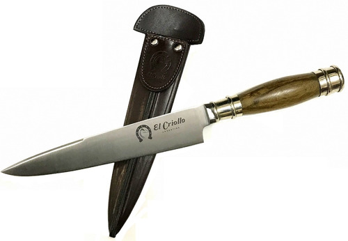 Imagen 4 de 8 de Cuchillo El Criollo Artesanal 15cm Cabo Madera Alpaca Vaina