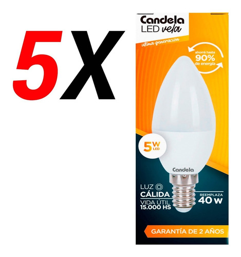 Pack X 5 Lámparas Led Candela Vela 5w Reemplaza 40w E14