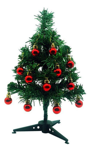 Mini Árvore Natal Decorada Com Bolinhas Vermelhas 30cm