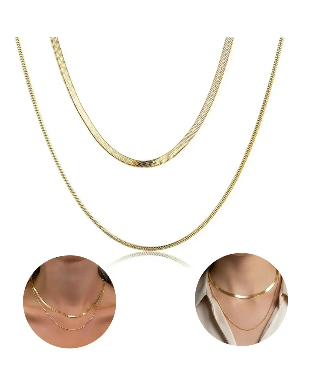 AOKUN Collar Multicapa Oro 18k Acero Inoxidable 40+5cm Diseño Serpiente