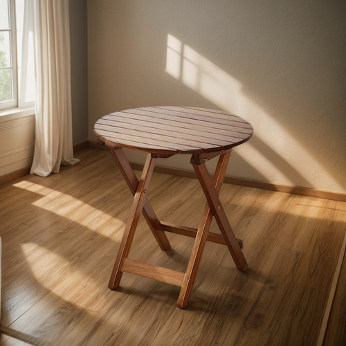 Mesa Auxiliar Plegable Redonda De Madera Bplusz, Soport...