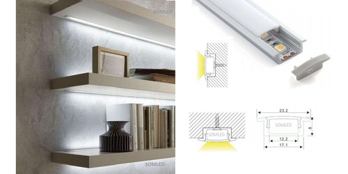 Imagem 1 de 6 de Kit 2 Perfis De 40cm C/ Fita Led E Fonte Bivolt