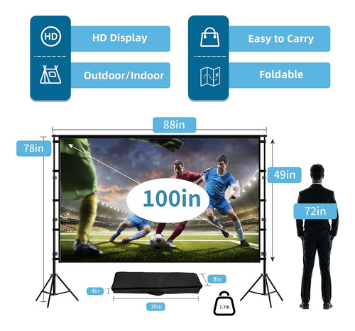 Pantalla De Proyección 100 Pulgadas 16:9 Plegable Portátil
