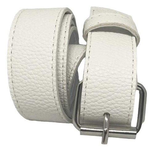 Cinturon Mujer Ecocuero Hebilla Plata Casual Covac 110/130 Blanco Lisa 110