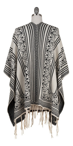 Imagen 5 de 10 de Poncho Capa Chal Largo Flecos Tejido Suave Tribal Boho Chic.