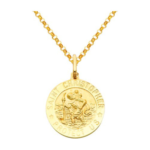 Colgante De Medalla Religiosa De San Cristóbal De Oro Amaril
